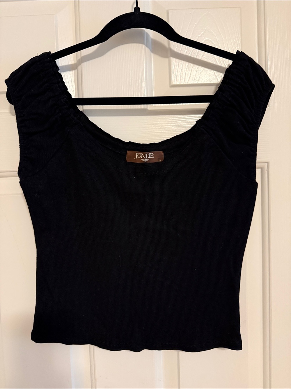 Jondie Black Ruched-Sleeve Women's crop Top